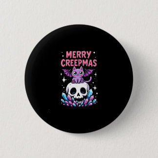 Merry Creepmas Cat Pastel Goth Christmas Skull T-S Ronde Button 5,7 Cm