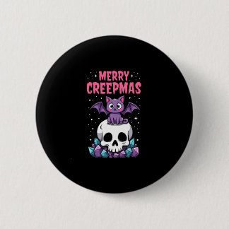 Merry Creepmas Cat Pastel Goth Christmas Skull T-S Ronde Button 5,7 Cm