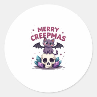Merry Creepmas Cat Pastel Goth Christmas Skull T-S Ronde Sticker