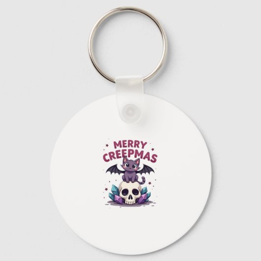 Merry Creepmas Cat Pastel Goth Christmas Skull T-S Sleutelhanger (Voorkant)