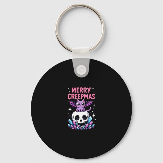 Merry Creepmas Cat Pastel Goth Christmas Skull T-S Sleutelhanger (Voorkant)
