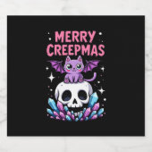 Merry Creepmas Cat Pastel Goth Christmas Skull T-S Sparkling Wijnetiket (Enkel label)