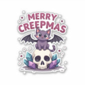 Merry Creepmas Cat Pastel Goth Christmas Skull T-S Sticker (Voorkant)