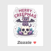 Merry Creepmas Cat Pastel Goth Christmas Skull T-S Sticker (Vel)