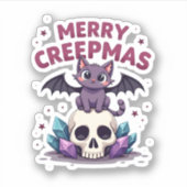 Merry Creepmas Cat Pastel Goth Christmas Skull T-S Sticker (Voorkant)