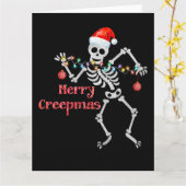 Merry Creepmas Skelet Santa Skull Xmas Tree Fun Kaart (Gele Bloem)