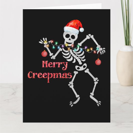 Merry Creepmas Skelet Santa Skull Xmas Tree Fun Kaart (Voorkant)