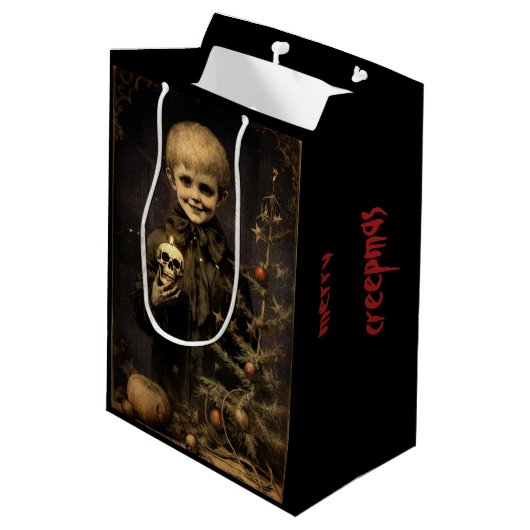 Merry Creepmas Spooky Boy Gothic Medium Cadeauzakje (Achterkant Gekanteld)