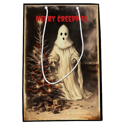 Merry Creepmas Spooky Ghost Gothic Medium Cadeauzakje (Voorkant)