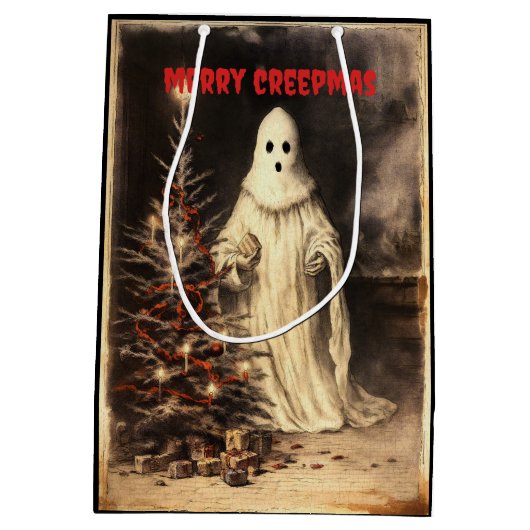 Merry Creepmas Spooky Ghost Gothic  Medium Cadeauzakje (Achterkant)