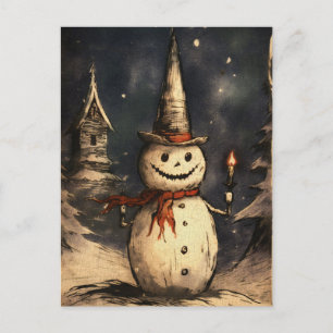 Merry Creepmas Spooky Sneeuwman Gotische Vintage Briefkaart