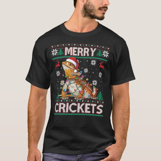 Merry Crickets Bearded Dragon Kerstmis Pajama Ugl T-shirt (Voorkant)