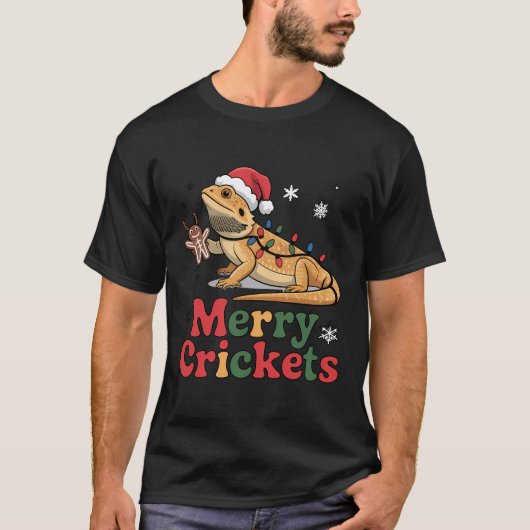 Merry Crickets Lizard Christmas Lights T-shirt (Voorkant)