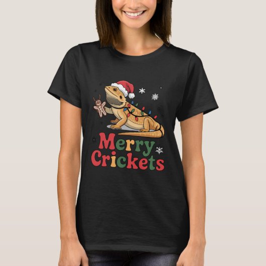 Merry Crickets Lizard Christmas Lights T-shirt (Voorkant)