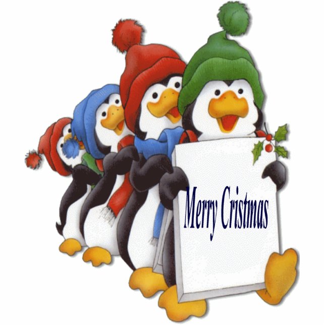 Merry Cristmas Pinguinos Staand Fotobeeldje (Voorkant)