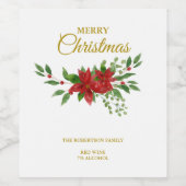 Merry Cristmas Quote with Poinsettias Wijn Etiket (Enkel label)