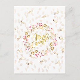 Merry Cristmas Wreath in Gold en Red Feestdagenkaart