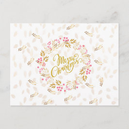 Merry Cristmas Wreath in Gold en Red Feestdagenkaart