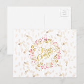 Merry Cristmas Wreath in Gold en Red Feestdagenkaart (Voorkant / Achterkant)