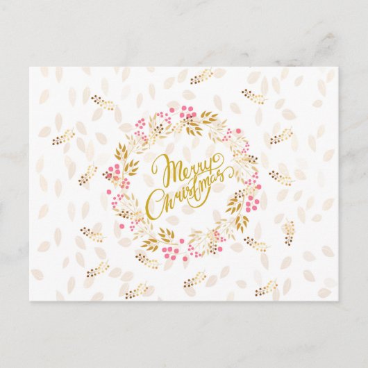 Merry Cristmas Wreath in Gold en Red Feestdagenkaart (Voorkant)