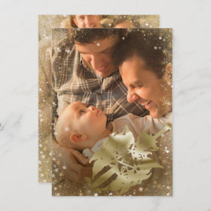 Merry Critmas Gold Fantasy Tafelblad PnP 2-Foto Feestdagenkaart