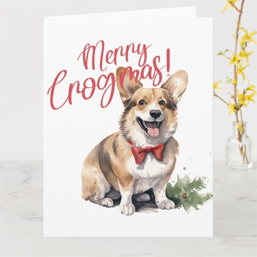 Merry Crogmas Dogs Dierenvrienden Kersthond Kaart (Gele Bloem)
