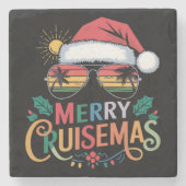 Merry Cruisemas 2024 Kerstman Rendier Stenen Onderzetter (Voorkant)