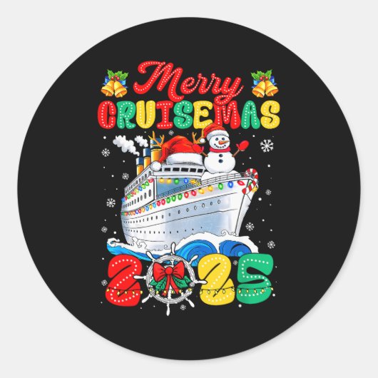 Merry Cruisemas 2025 Christmas Santa Groovy Cruise Ronde Sticker (Voorkant)