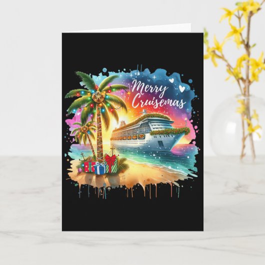 Merry Cruisemas Family Cruise Christmas Funny Boat Kaart (Gele Bloem)