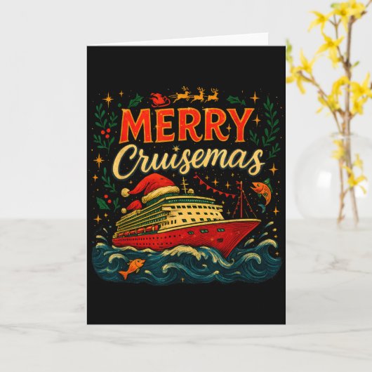 Merry Cruisemas Funny Christmas Cruise Vacation Kaart (Gele Bloem)