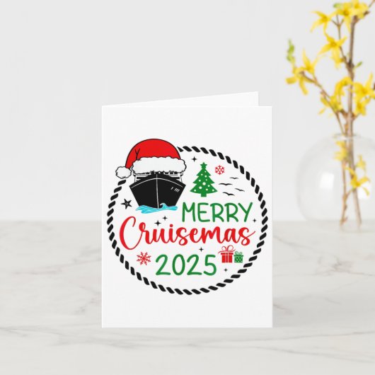 Merry Cruisemas Santa Hat Cruiseschip Kerstauto Kaart (Gele Bloem)