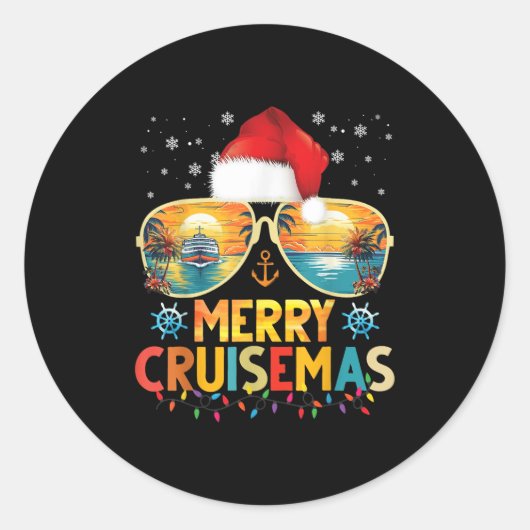 Merry Cruisemas Santa Hat Retro Cruise Ship Christ Ronde Sticker (Voorkant)