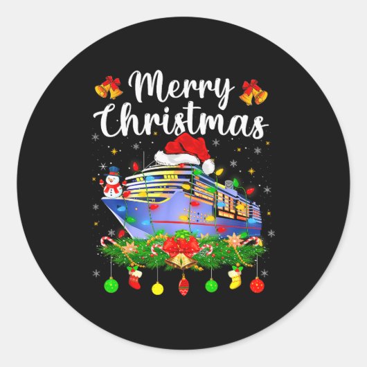 Merry Cruisemas Xmas Lighting Santa Cruise Ship Ch Ronde Sticker (Voorkant)
