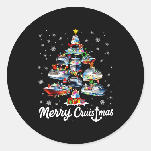 Merry Cruismas Cruise Ship Christmas Tree Pjs Xmas Ronde Sticker (Voorkant)