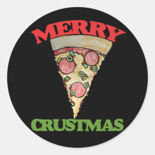 Merry Crustmas Christmas pizza Ronde Sticker