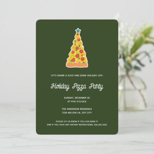 Merry Crustmas Fun Green Kerstfeest Pizza Party Kaart (Staand voorkant)