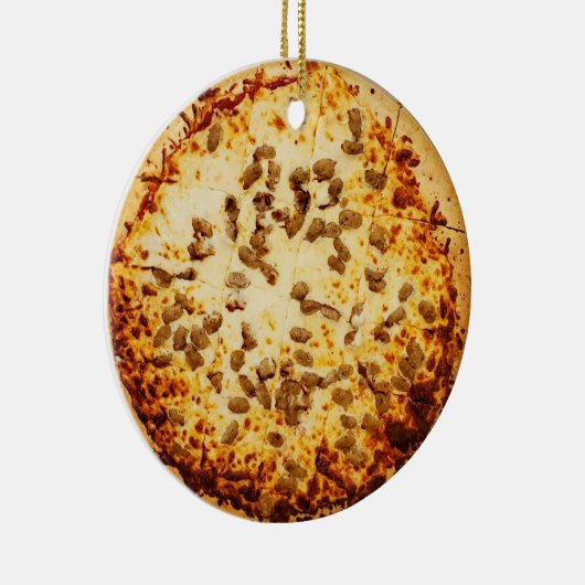 Merry Crustmas Funny Cheese and Sausage Pizza Keramisch Ornament (Rechts)