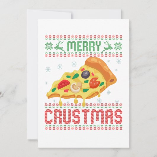 Merry Crustmas Funny Kerstmis Pizza Ugly Sweater Bedankkaart (Voorkant)