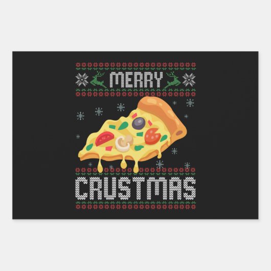 Merry Crustmas Funny Kerstmis Pizza Ugly Sweater Inpakpapier Vel (Voorkant)