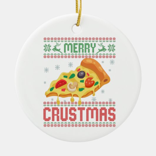 Merry Crustmas Funny Kerstmis Pizza Ugly Sweater Keramisch Ornament (Voorkant)