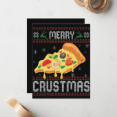 Merry Crustmas Funny Kerstmis Pizza Ugly Sweater Notitiekaartje (Voorkant / Achterkant in situ)