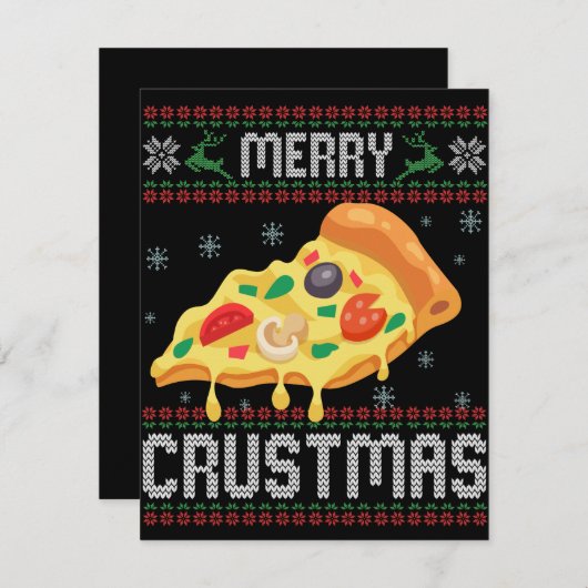 Merry Crustmas Funny Kerstmis Pizza Ugly Sweater Notitiekaartje (Voorkant / Achterkant)