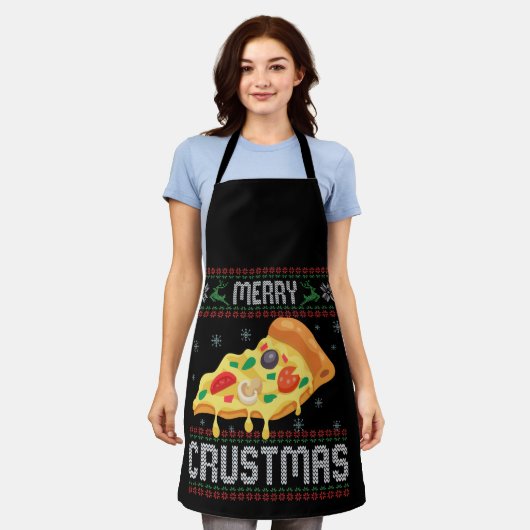 Merry Crustmas Funny Kerstmis Pizza Ugly Sweater Schort (Gedragen)