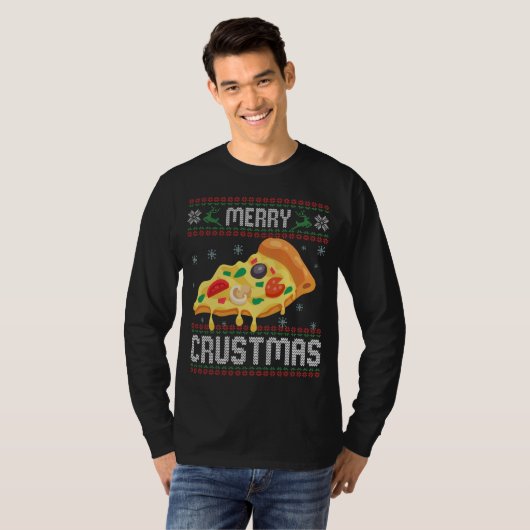 Merry Crustmas Funny Kerstmis Pizza Ugly Sweater T-shirt (Voorkant volledig)