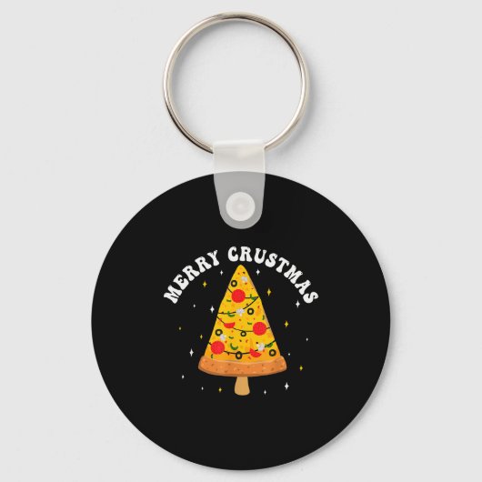 Merry Crustmas Funny Zza Slice Christmas Tree Zza  Sleutelhanger (Voorkant)