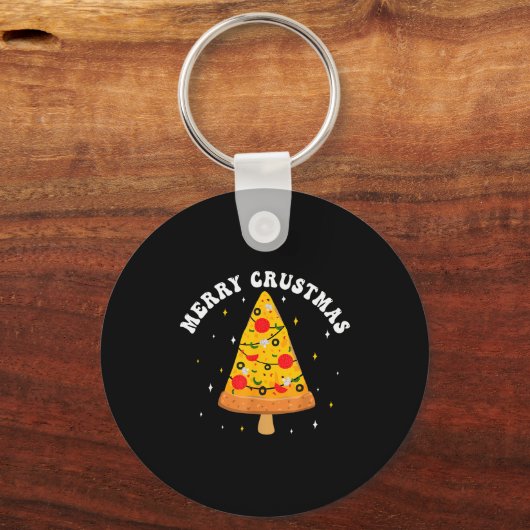 Merry Crustmas Funny Zza Slice Christmas Tree Zza  Sleutelhanger (Voorkant)