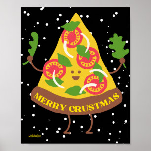 MERRY CRUSTMAS grappig kerstcadeauidee pizza pun Poster