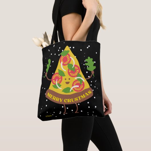 MERRY CRUSTMAS grappig kerstcadeauidee pizza pun Tote Bag (Dichtbij)