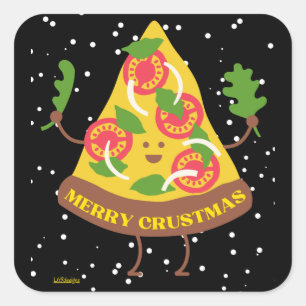 MERRY CRUSTMAS grappig kerstcadeauidee pizza pun Vierkante Sticker