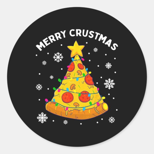 Merry Crustmas Pizza kerstboom - Kind met cadeaus Ronde Sticker (Voorkant)